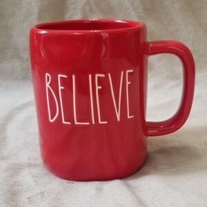 Rae Dunn Believe Christmas Seasonal Holiday Coffee Mug. Red w/ White Letters NWT